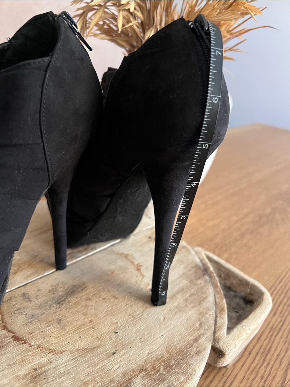 Black Ruched Peep-Toe Platform Stiletto Booties - DIVA Lounge SIZE 7 - Picture 5 of 10